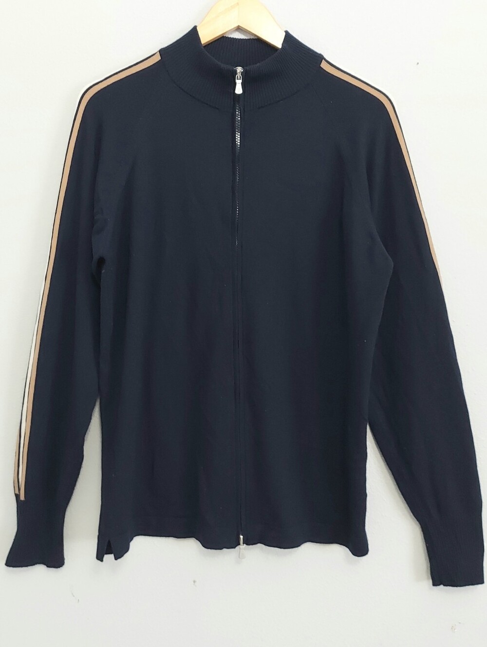 Eleventy Platinum Wool Full Zip Track Cardigan Navy Men Large Quiet Luxury